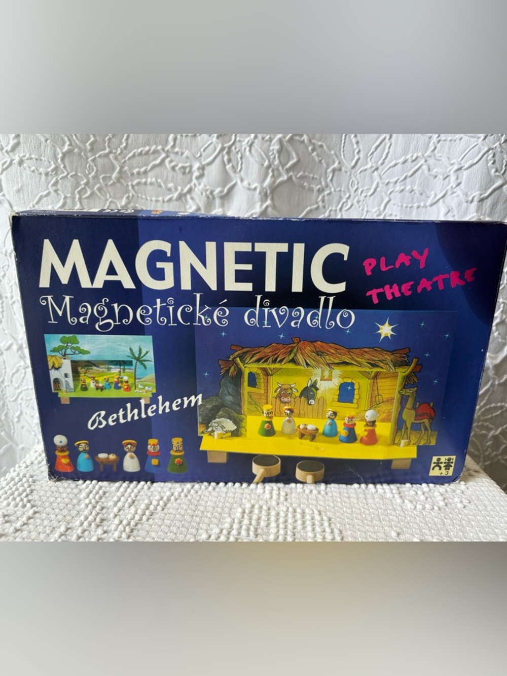 Vintage Czech Magnetic Nativity Theatre Wooden Play Set Bethlehem Complete